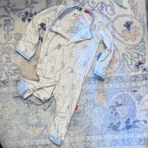 Magnetic Me Pale Blue and Cream Footed One-Piece with Animal Motif